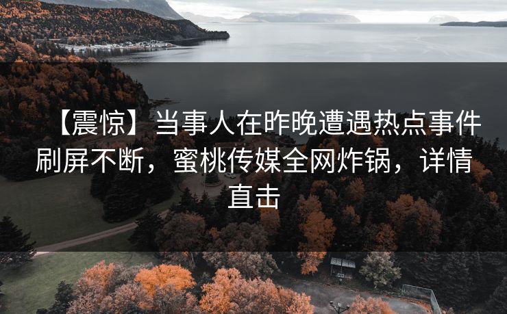 【震惊】当事人在昨晚遭遇热点事件刷屏不断，蜜桃传媒全网炸锅，详情直击